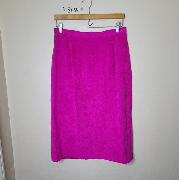Herbert Grossman Vintage Skirt Suit Magenta Pink Suede Ladylike 80s Size 12 USA - Picture 7 of 13